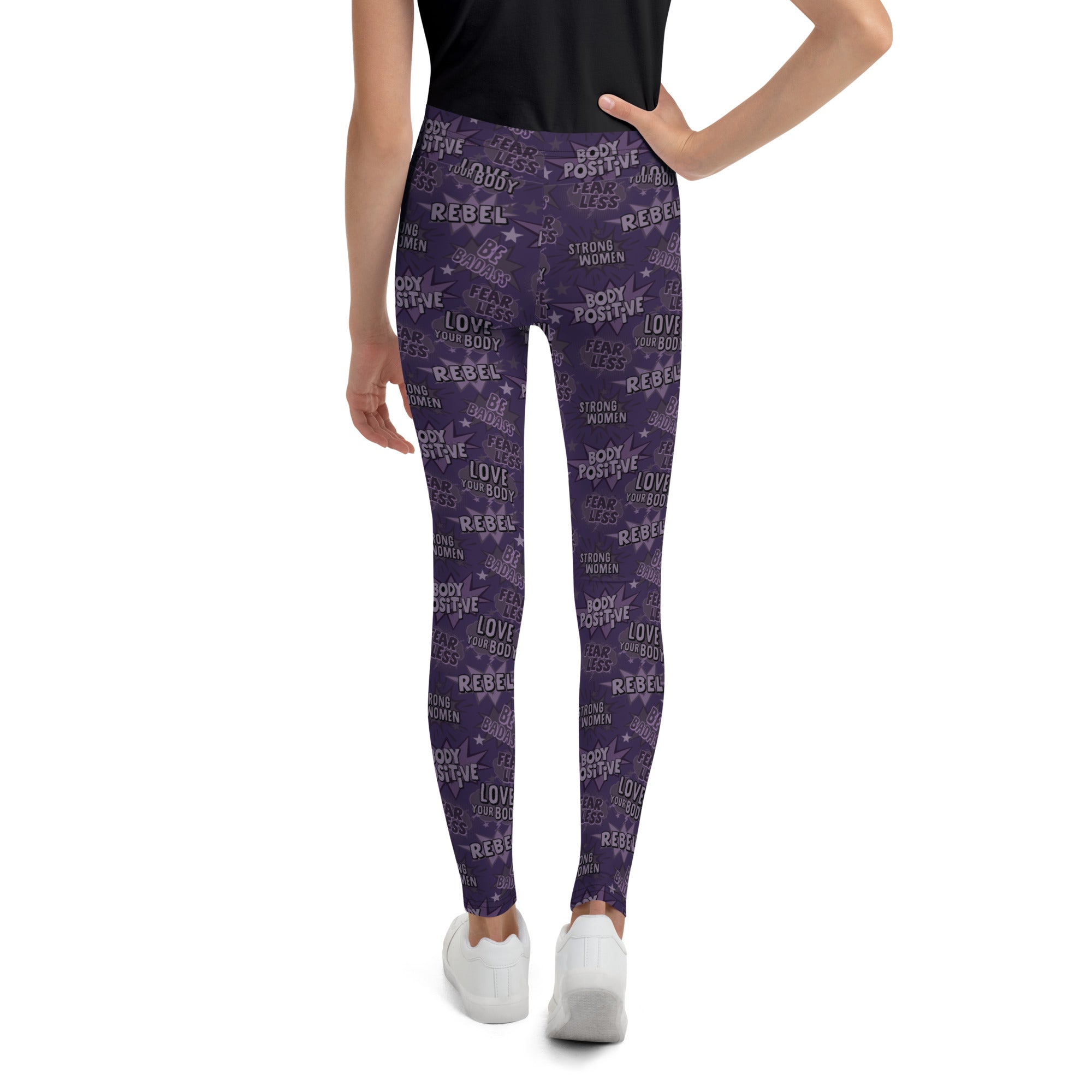 SHE REBEL - Purple Body Positivity Youth Leggings (Girls' Sizes 8 - 20)